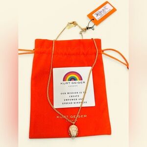 Kurt Geiger Kids Bright Orange Drawstring Jewelry Pouch with Gold Chain